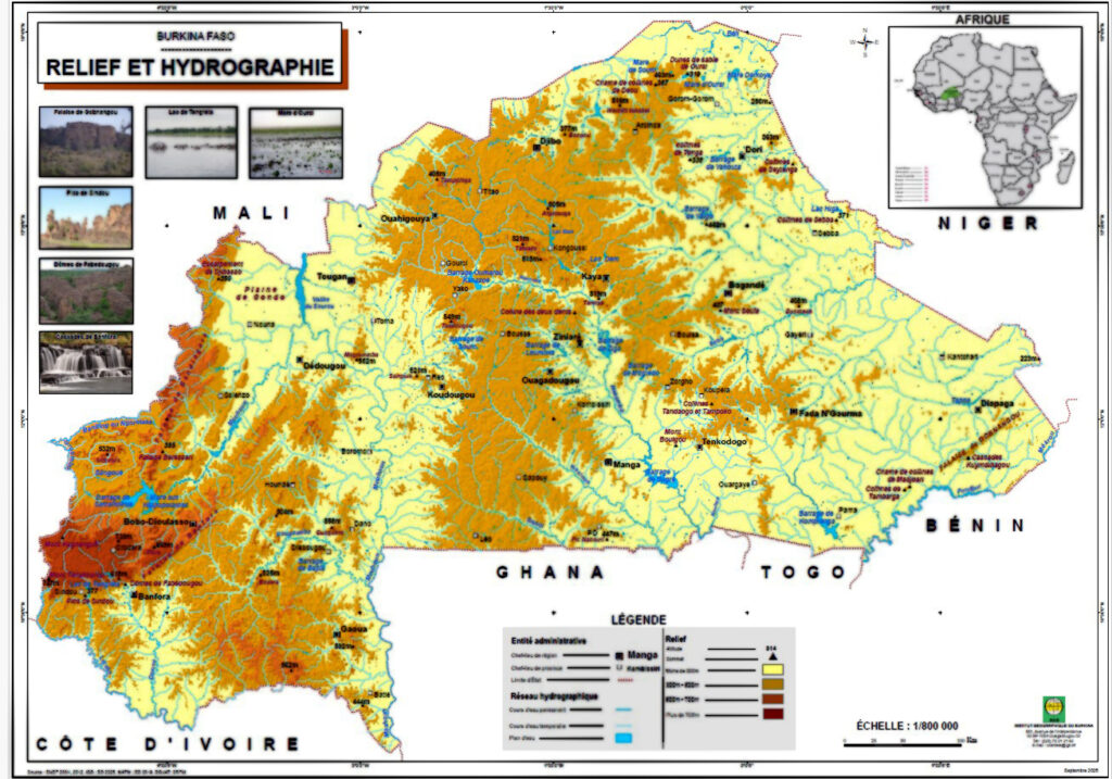 carte relief et hydrographie flou